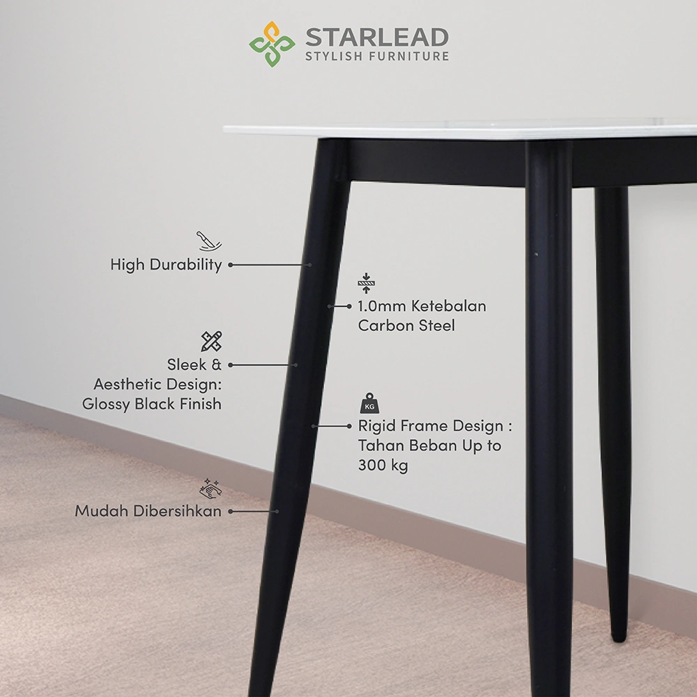 STARLEAD Meja Makan Sintered Stone – Solis 60 Snow White & Ermine Grey
