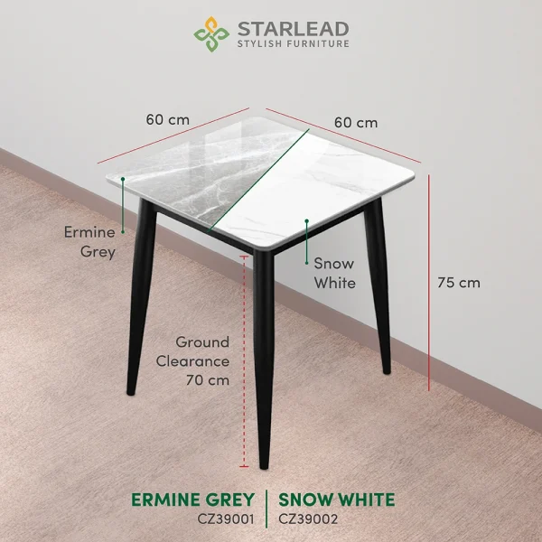 STARLEAD Meja Makan Sintered Stone – Solis 60 Snow White & Ermine Grey - Image 5