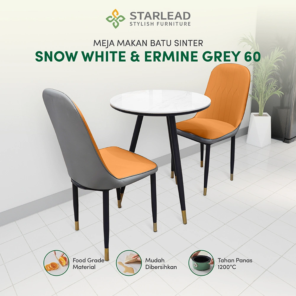 STARLEAD Meja Makan Sintered Stone – Aria 60 Snow White & Ermine Grey