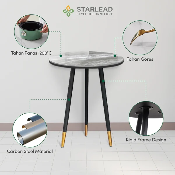 STARLEAD Meja Makan Sintered Stone – Aria 60 Snow White & Ermine Grey - Image 2