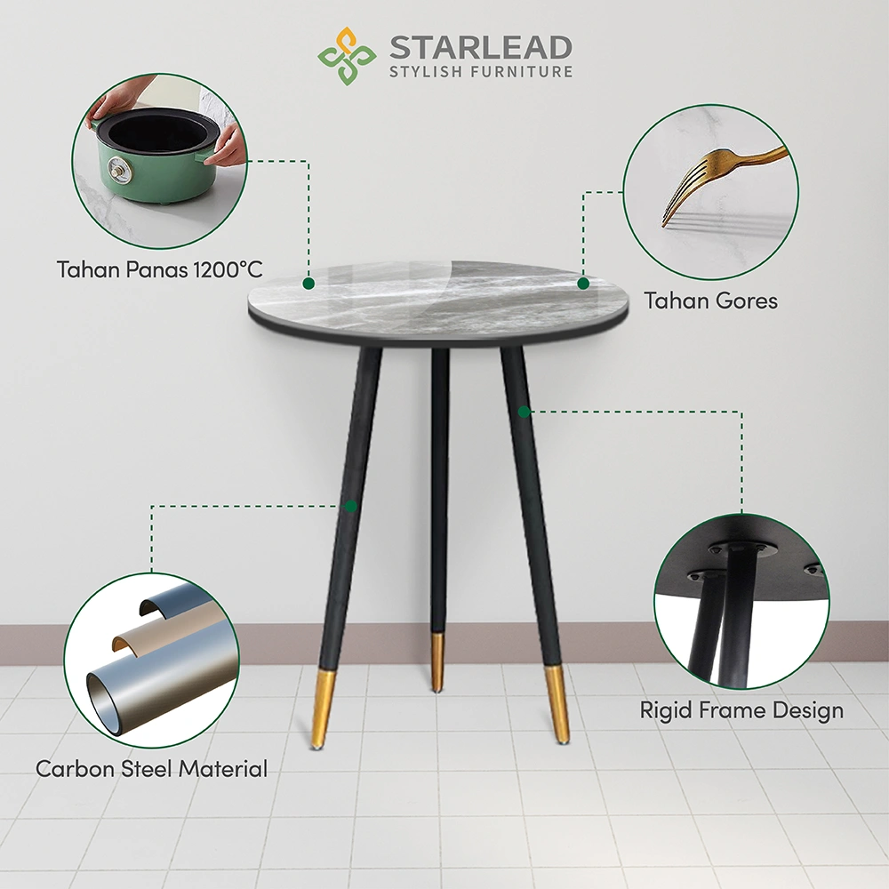 STARLEAD Meja Makan Sintered Stone – Aria 60 Snow White & Ermine Grey