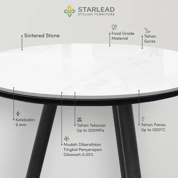 STARLEAD Meja Makan Sintered Stone – Aria 60 Snow White & Ermine Grey - Image 4