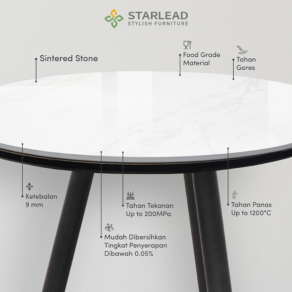 STARLEAD Meja Makan Sintered Stone – Aria 60 Snow White & Ermine Grey
