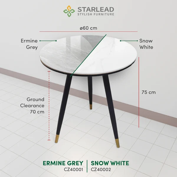 STARLEAD Meja Makan Sintered Stone – Aria 60 Snow White & Ermine Grey - Image 5