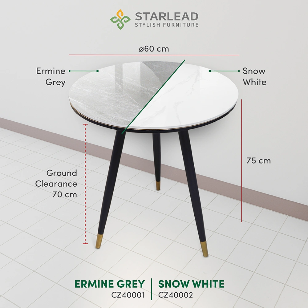 STARLEAD Meja Makan Sintered Stone – Aria 60 Snow White & Ermine Grey