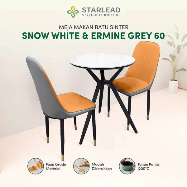 STARLEAD Meja Makan Sintered Stone – Axis 60 Snow White & Ermine Grey - Image 1