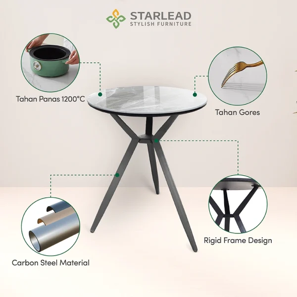STARLEAD Meja Makan Sintered Stone – Axis 60 Snow White & Ermine Grey - Image 2