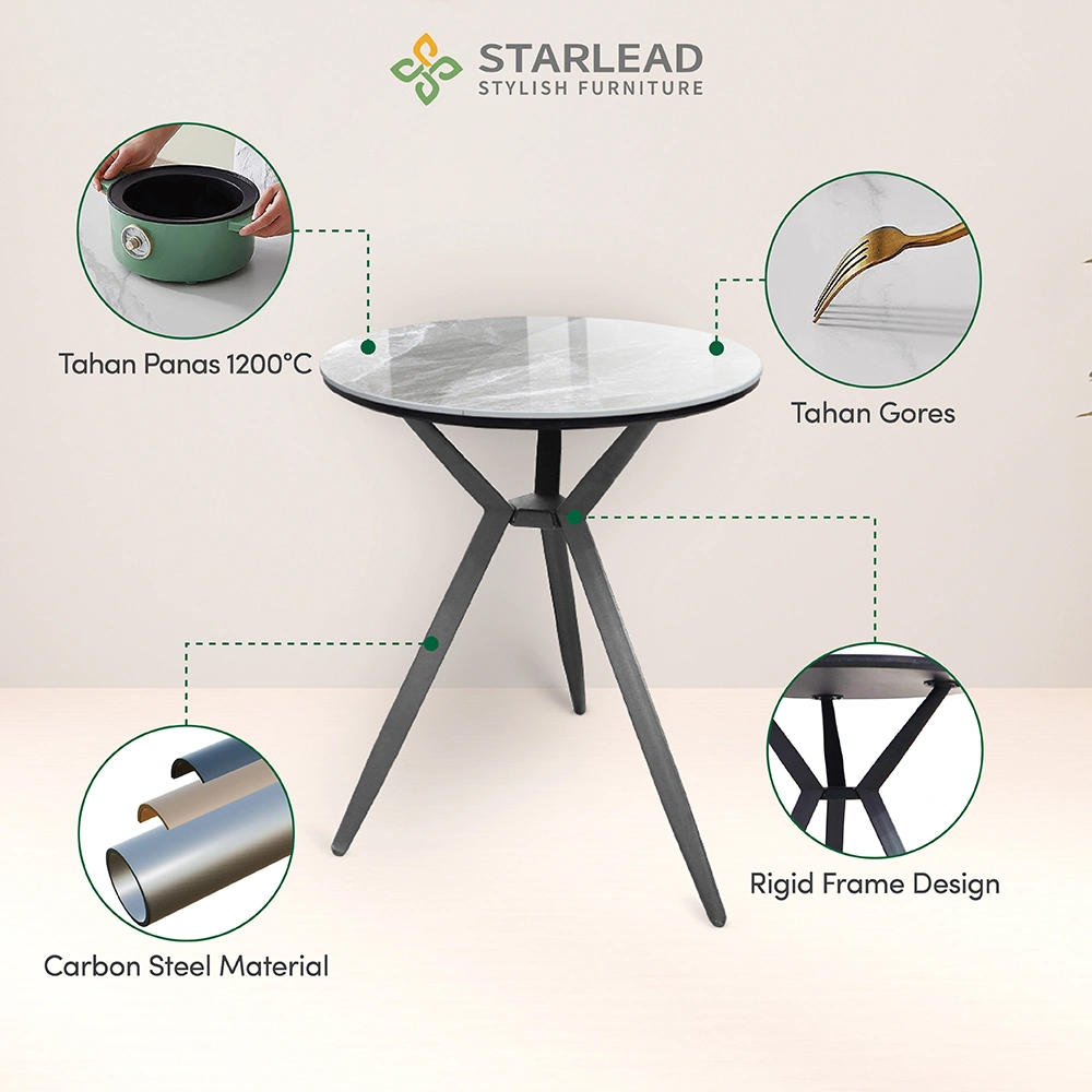 STARLEAD Meja Makan Sintered Stone – Axis 60 Snow White & Ermine Grey