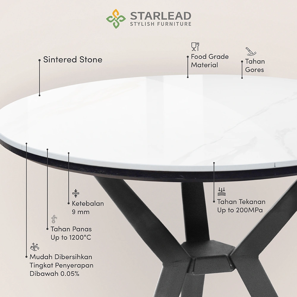 STARLEAD Meja Makan Sintered Stone – Axis 60 Snow White & Ermine Grey