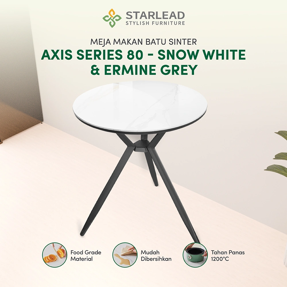 STARLEAD Meja Makan Sintered Stone – Axis 80 Snow White & Ermine Grey