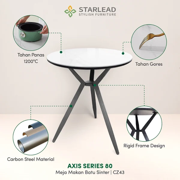 STARLEAD Meja Makan Sintered Stone – Axis 80 Snow White & Ermine Grey - Image 2