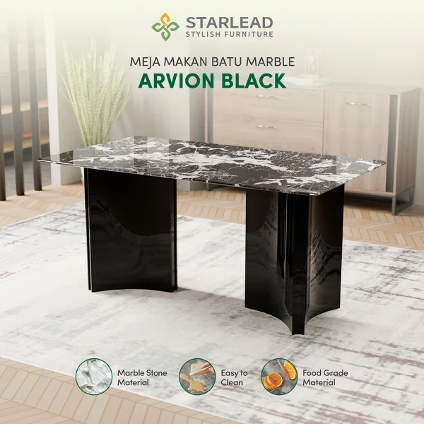 STARLEAD Meja Makan Marble Stone – Arvion Black - Image 1