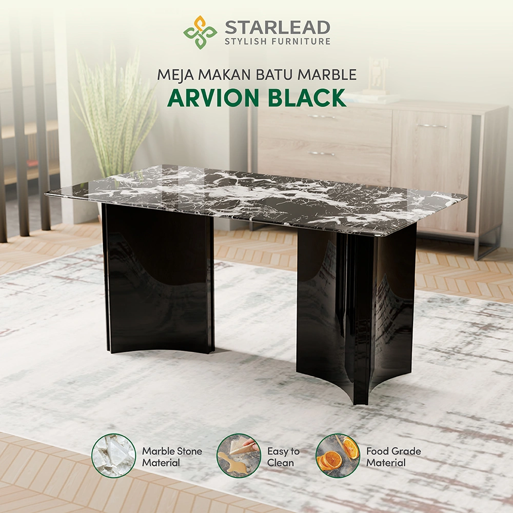 STARLEAD Meja Makan Marble Stone – Arvion Black