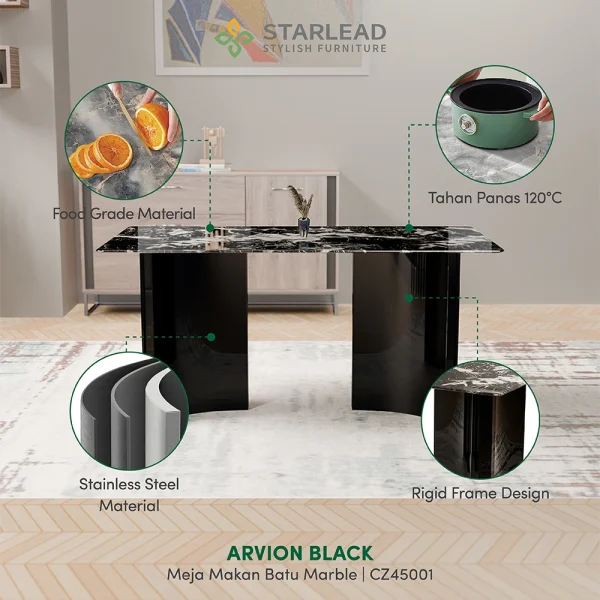 STARLEAD Meja Makan Marble Stone – Arvion Black - Image 2