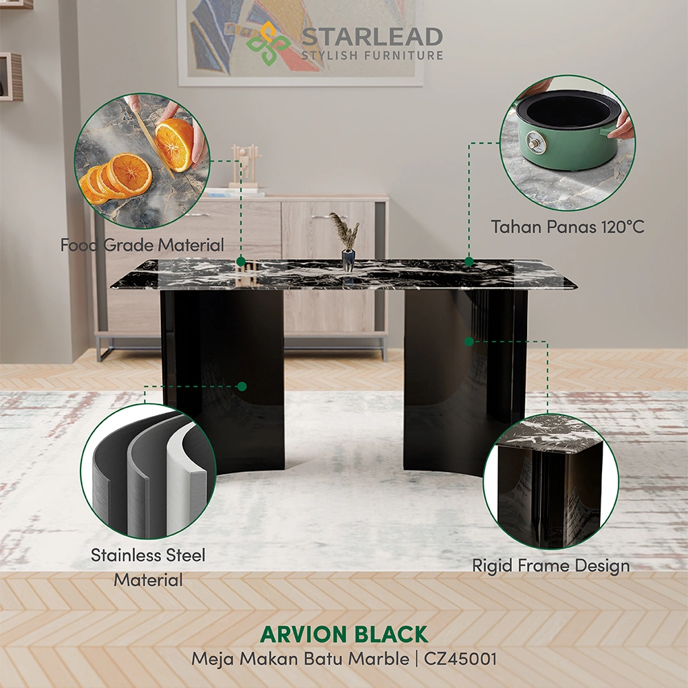 STARLEAD Meja Makan Marble Stone – Arvion Black