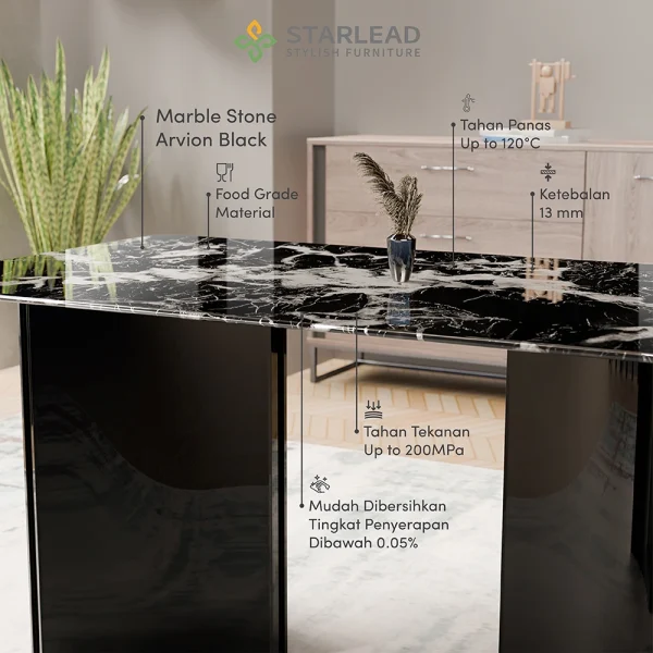 STARLEAD Meja Makan Marble Stone – Arvion Black - Image 4