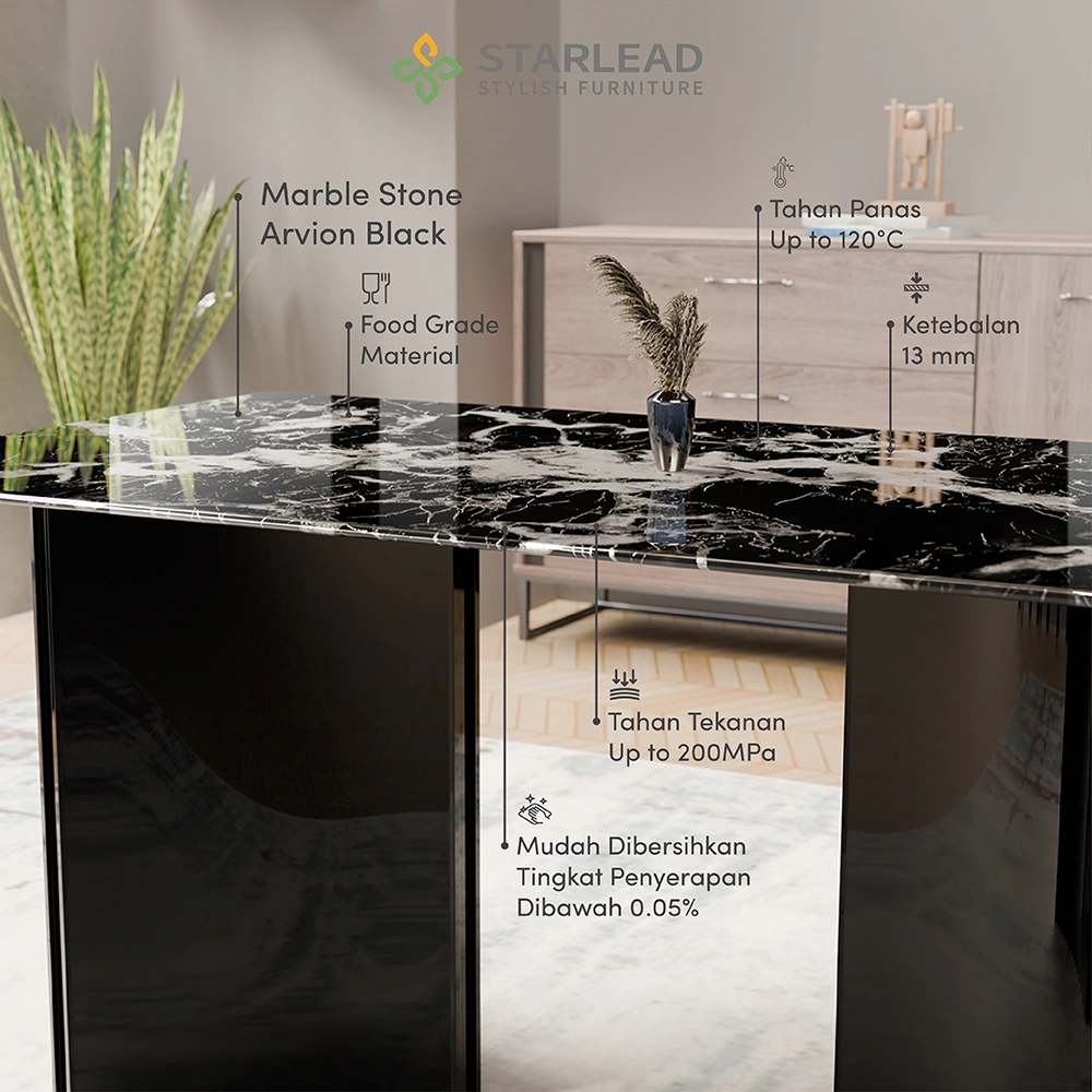 STARLEAD Meja Makan Marble Stone – Arvion Black