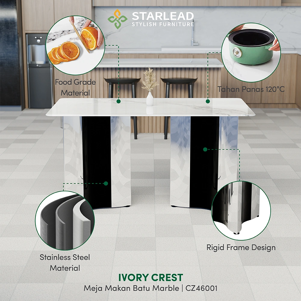 STARLEAD Meja Makan Marble Stone – Ivory Crest