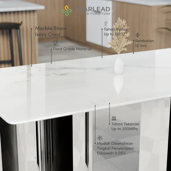 STARLEAD Meja Makan Marble Stone – Ivory Crest - Image 4