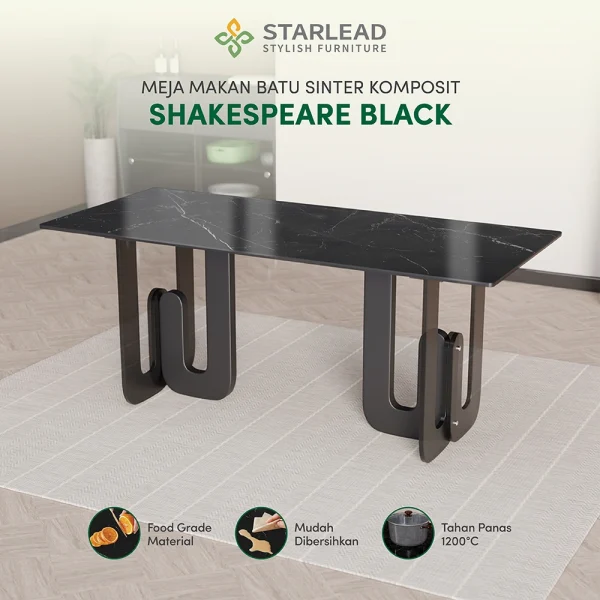 STARLEAD Meja Makan Composite Sintered Stone – Shakespeare Black - Image 1