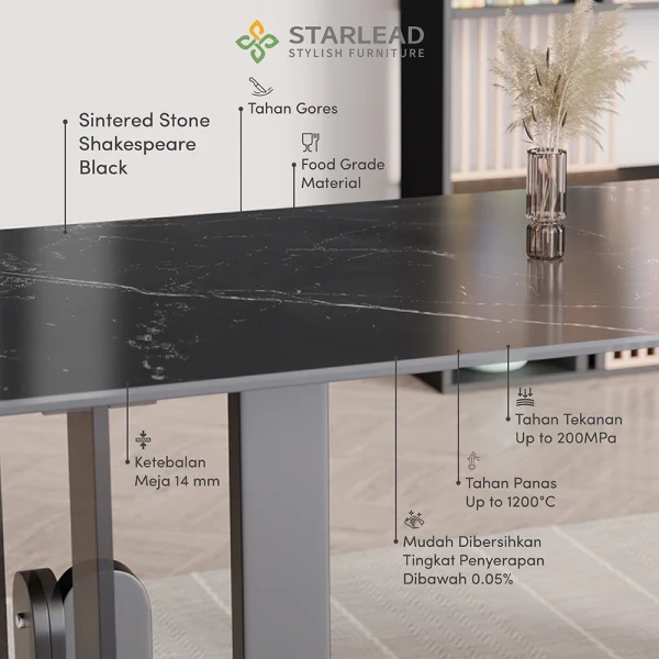 STARLEAD Meja Makan Composite Sintered Stone – Shakespeare Black - Image 3