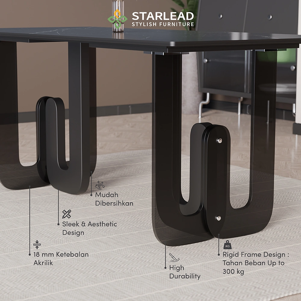 STARLEAD Meja Makan Composite Sintered Stone – Shakespeare Black