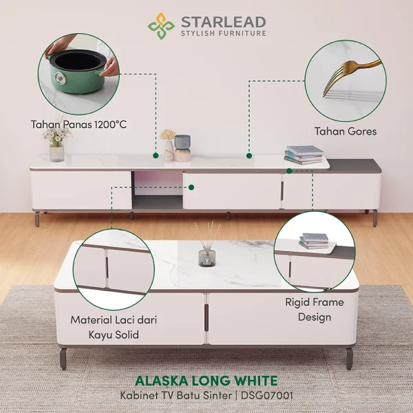 STARLEAD Meja TV Sintered Stone - Alaska Long White - Image 2