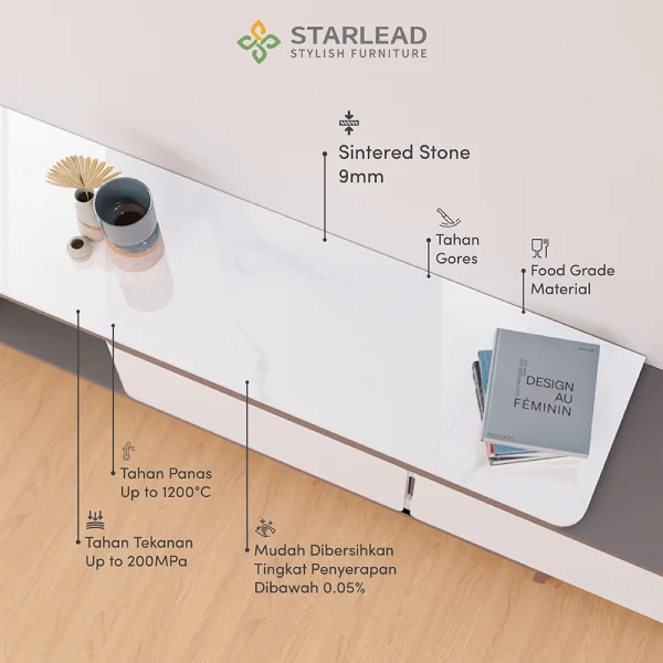 STARLEAD Meja TV Sintered Stone - Alaska Long White - Image 3