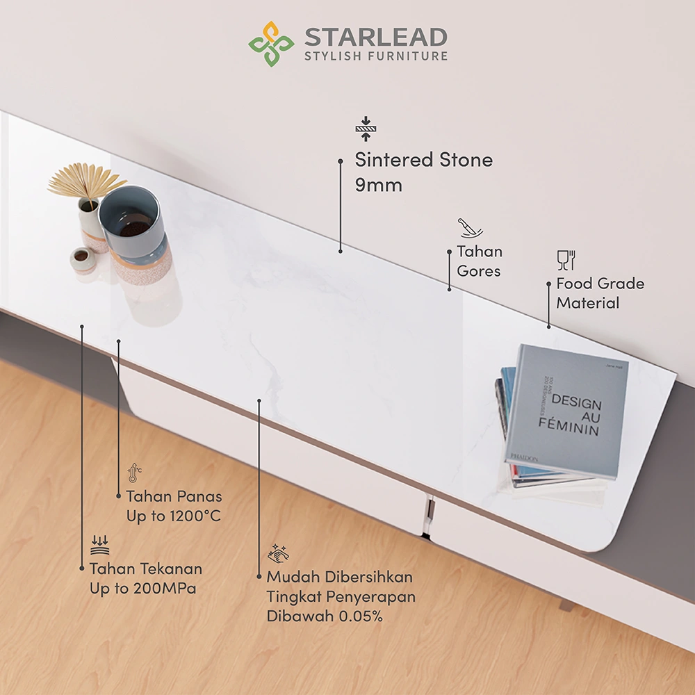 STARLEAD Meja TV Sintered Stone - Alaska Long White