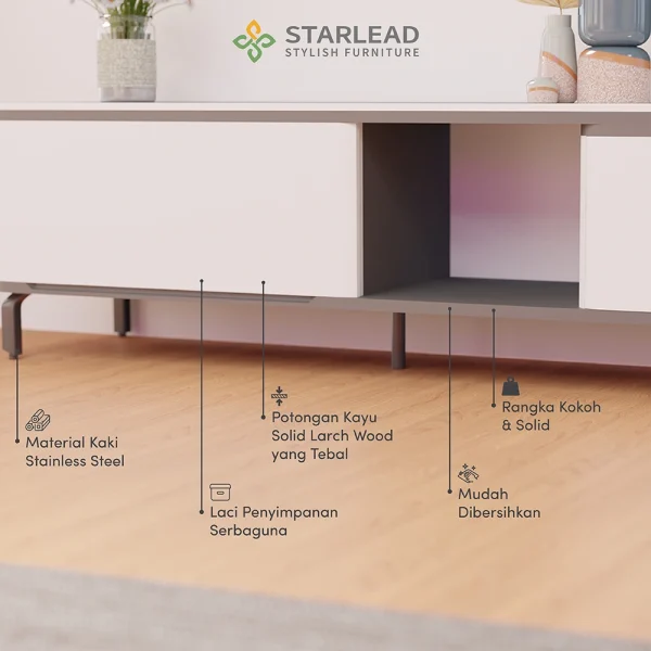 STARLEAD Meja TV Sintered Stone - Alaska Long White - Image 4