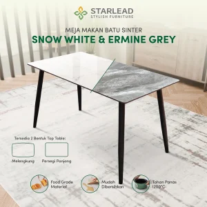 STARLEAD Meja Makan Sintered Stone – Curved Snow White & Ermine Gray