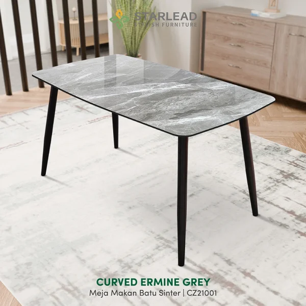 STARLEAD Meja Makan Sintered Stone – Curved Snow White & Ermine Gray - Image 7