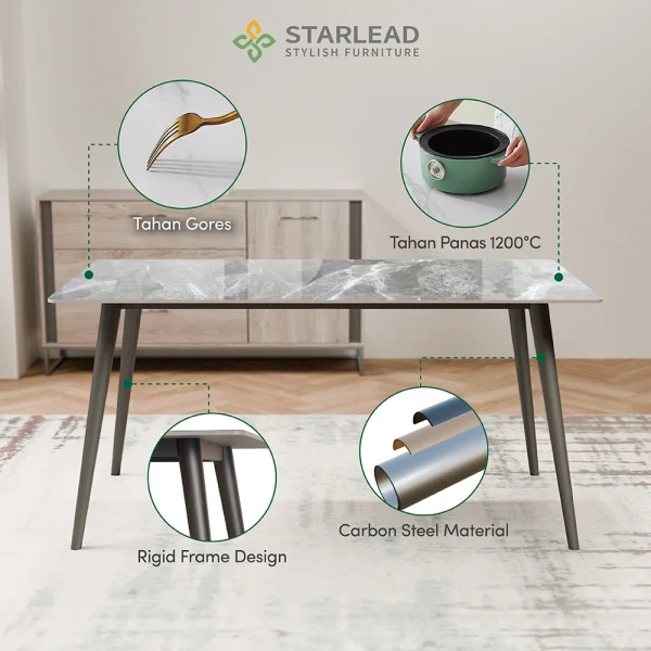 STARLEAD Meja Makan Sintered Stone – Snow White & Ermine Gray - Image 2