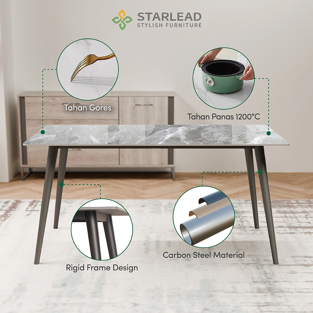 STARLEAD Meja Makan Sintered Stone – Snow White & Ermine Gray