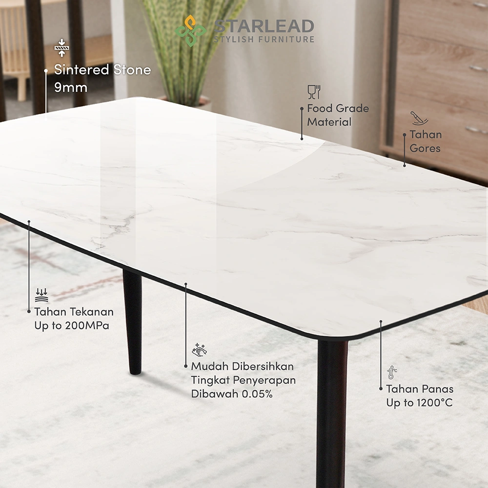 STARLEAD Meja Makan Sintered Stone – Snow White & Ermine Gray