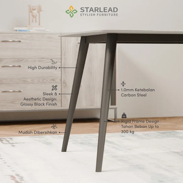 STARLEAD Meja Makan Sintered Stone – Curved Snow White & Ermine Gray - Image 4