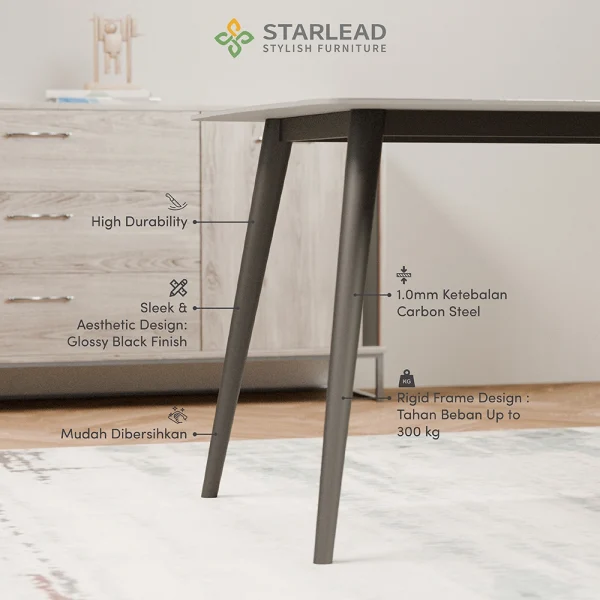 STARLEAD Meja Makan Sintered Stone – Snow White & Ermine Gray - Image 3