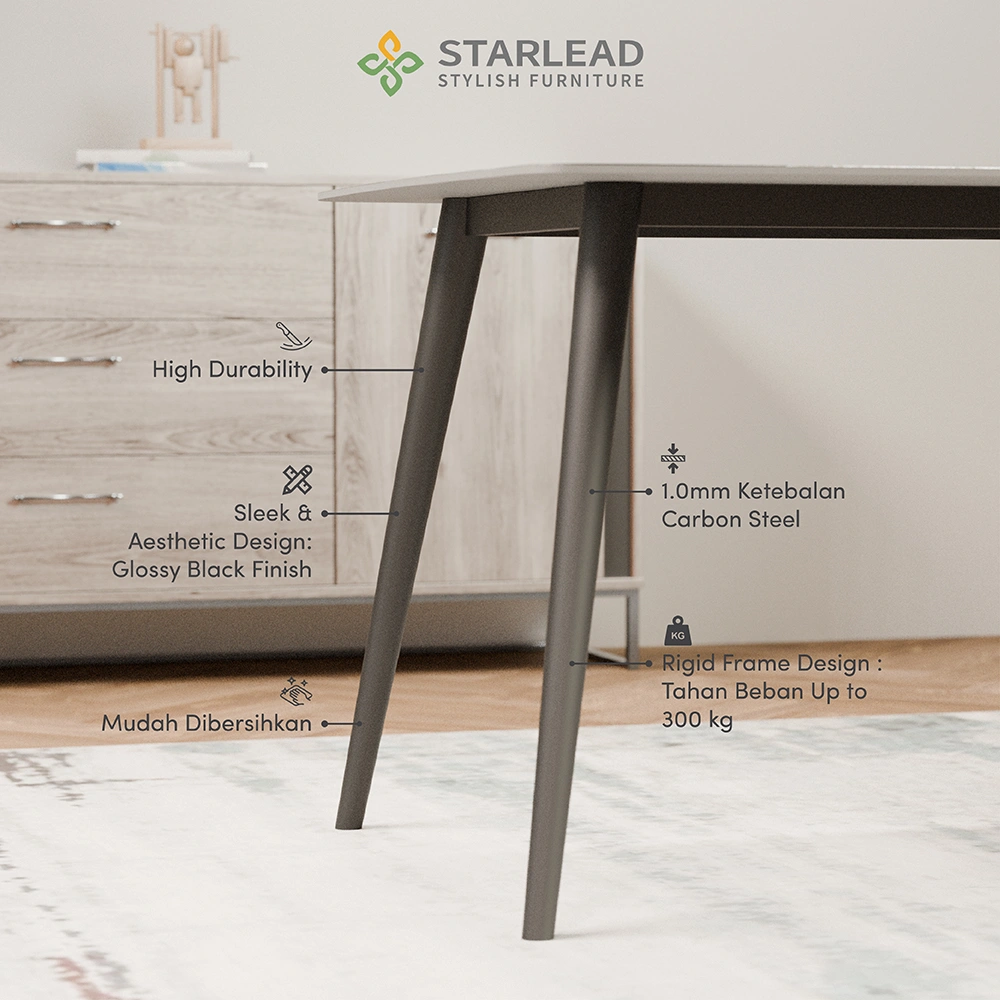 STARLEAD Meja Makan Sintered Stone – Snow White & Ermine Gray