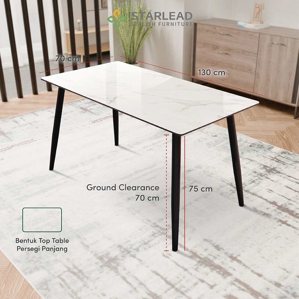 STARLEAD Meja Makan Sintered Stone – Snow White & Ermine Gray
