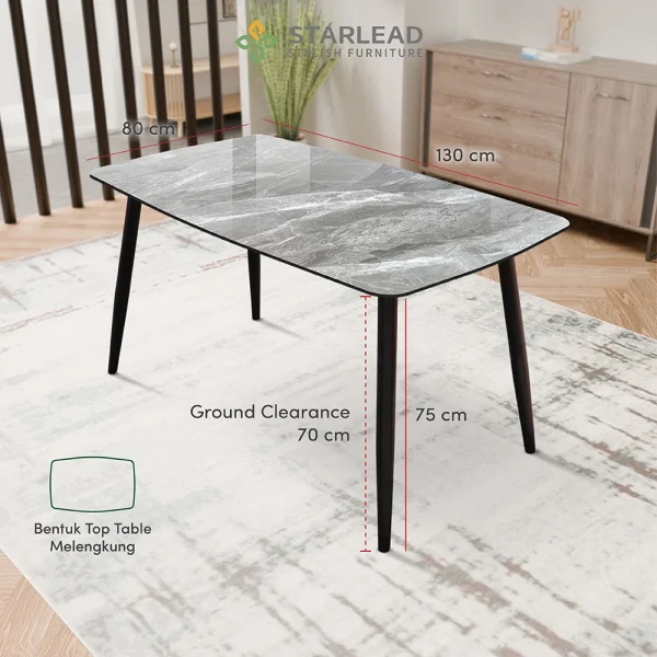 STARLEAD Meja Makan Sintered Stone – Curved Snow White & Ermine Gray - Image 6