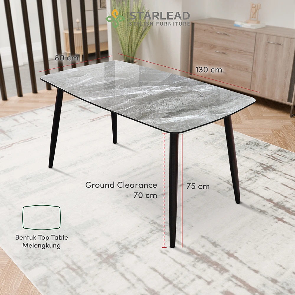 STARLEAD Meja Makan Sintered Stone – Curved Snow White & Ermine Gray