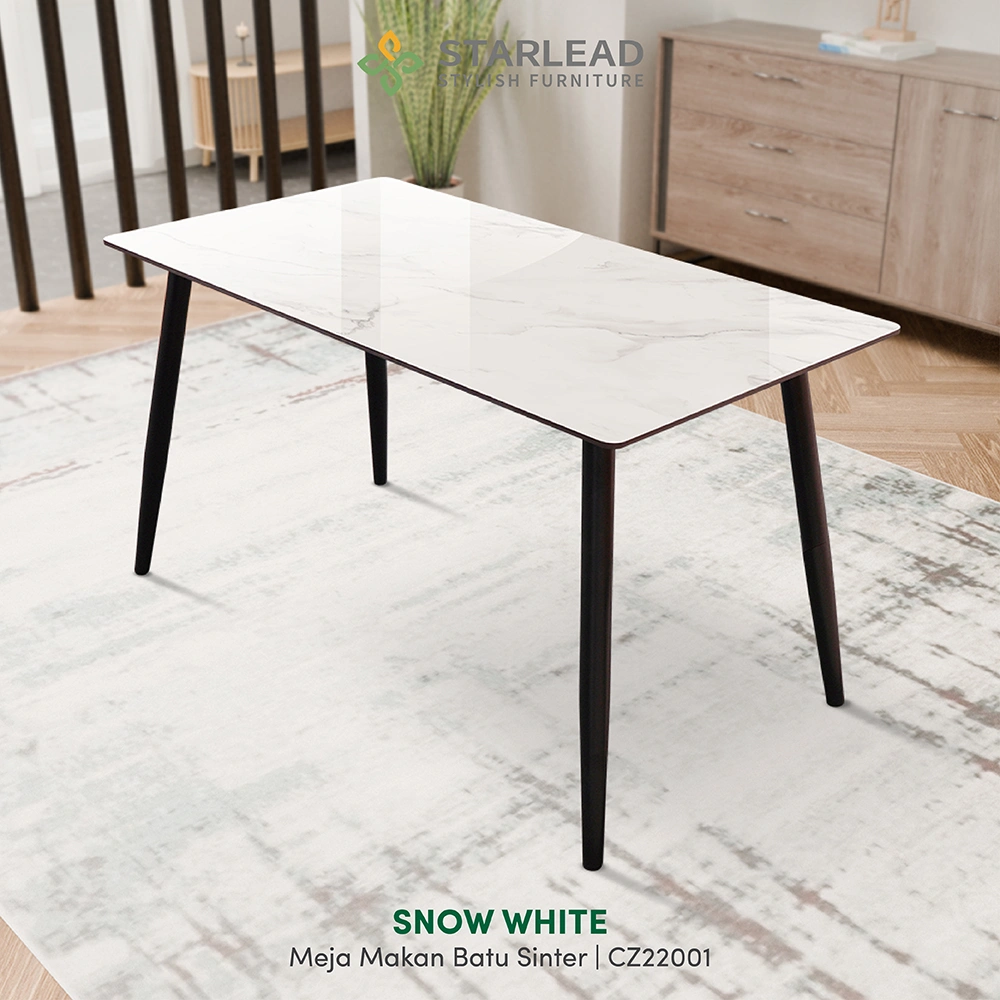 STARLEAD Meja Makan Sintered Stone – Snow White & Ermine Gray