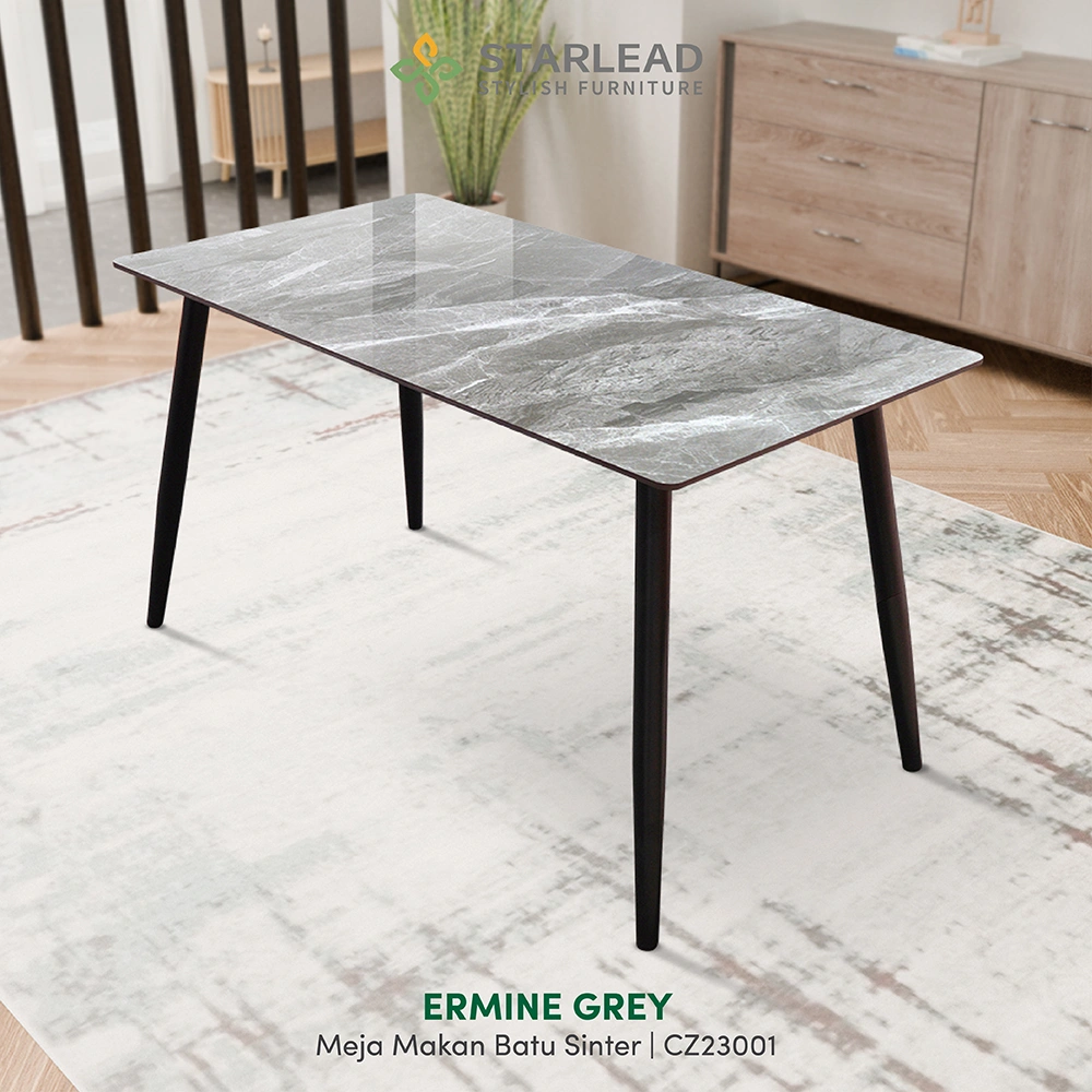 STARLEAD Meja Makan Sintered Stone – Snow White & Ermine Gray