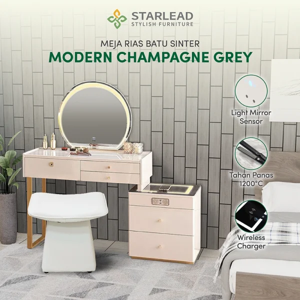 STARLEAD Meja Rias Sintered Stone – Modern Champagne Grey - Image 1