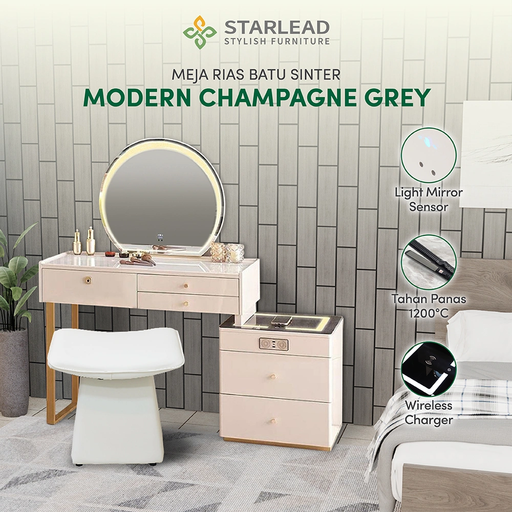 STARLEAD Meja Rias Sintered Stone – Modern Champagne Grey