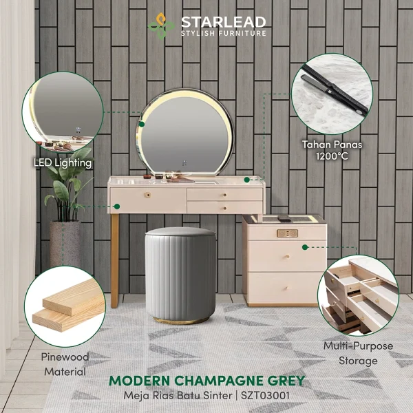 STARLEAD Meja Rias Sintered Stone – Modern Champagne Grey - Image 2