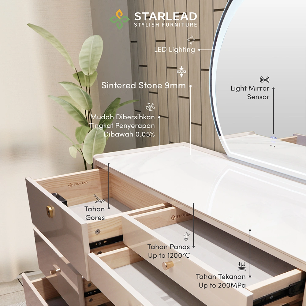STARLEAD Meja Rias Sintered Stone – Modern Champagne Grey