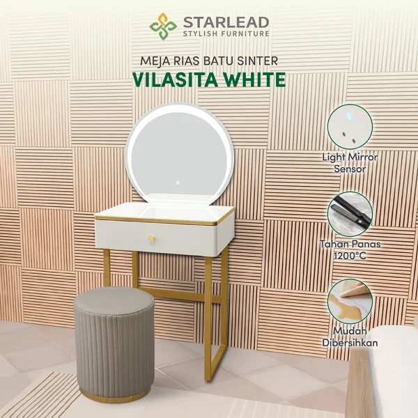 STARLEAD Meja Rias Sintered Stone – Vilasita White - Image 1