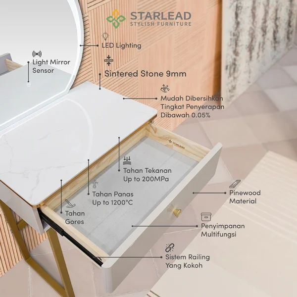 STARLEAD Meja Rias Sintered Stone – Vilasita White - Image 3