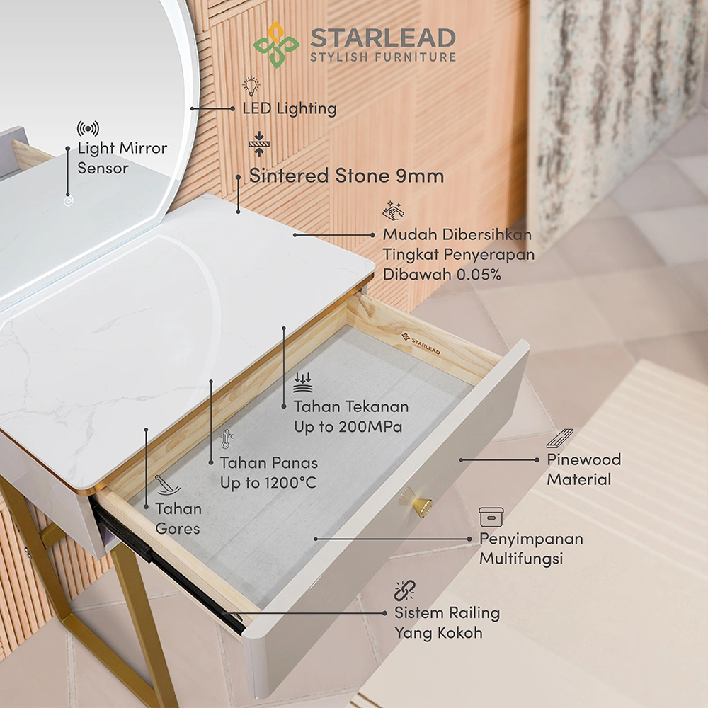 STARLEAD Meja Rias Sintered Stone – Vilasita White